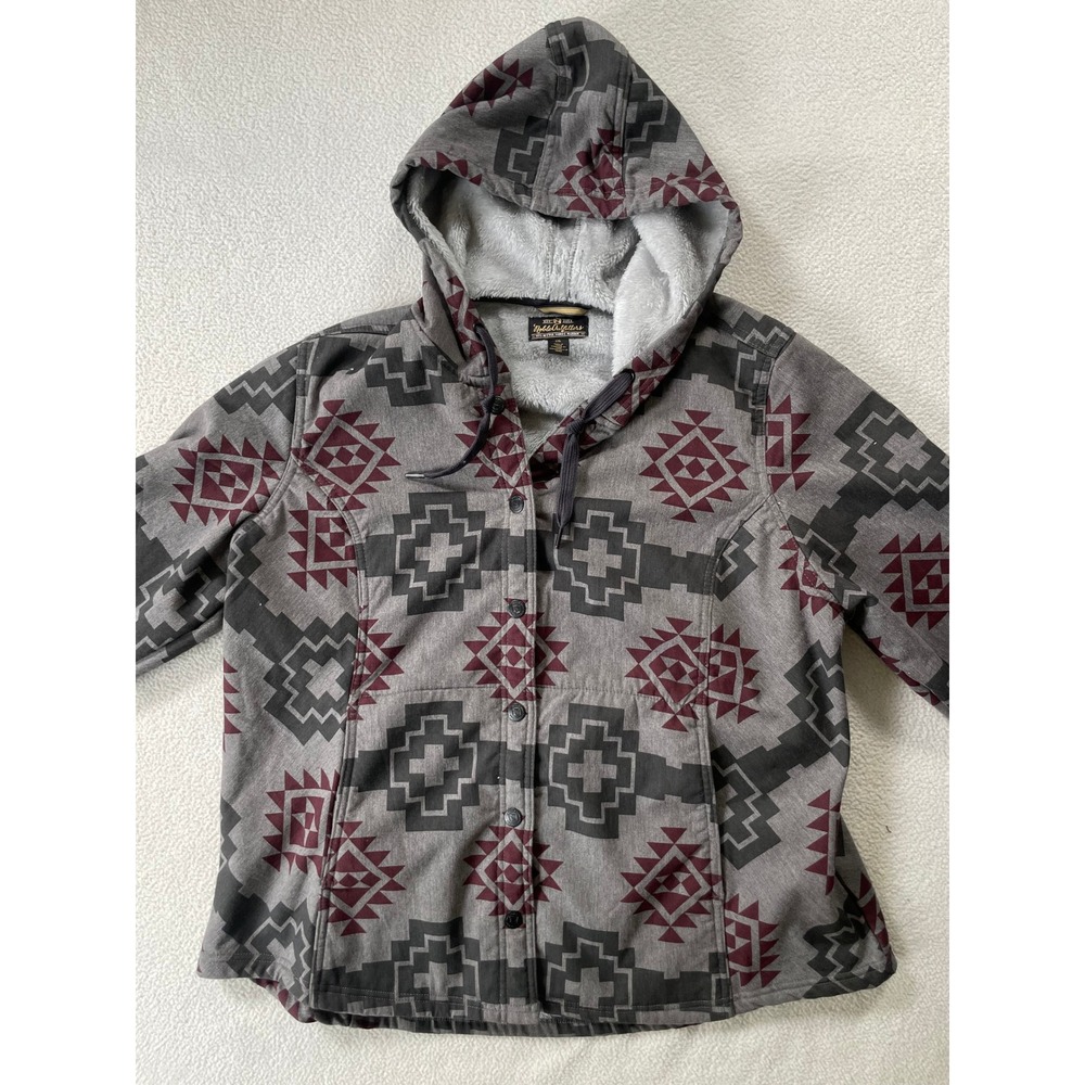 Noble Outfitters Womens XXL Hooded Flannel Jacket Grey Southwestern Aztec Lined - Picture 14 of 16